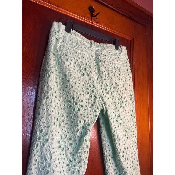 NWOT Eyelet J.Crew Mint Seersucker Pinwheel Cafe Capri Pants 2 - Picture 7 of 9